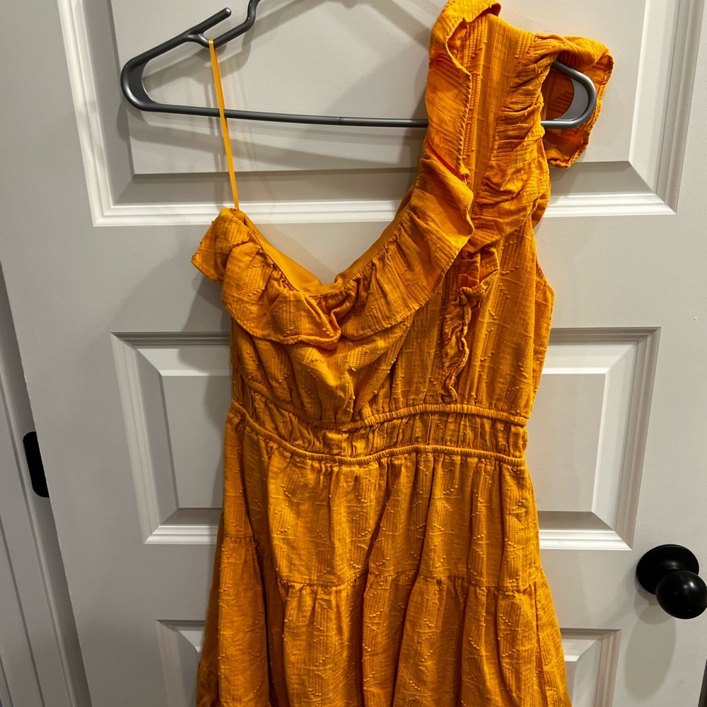 Sadie & Sage orange one shouldered dress